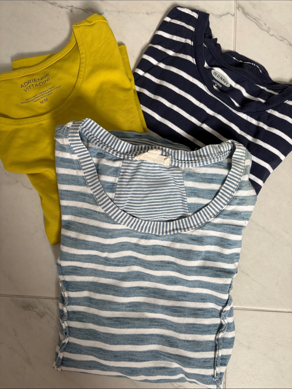 Striped Blue & White Tee with Yellow and Navy Tops